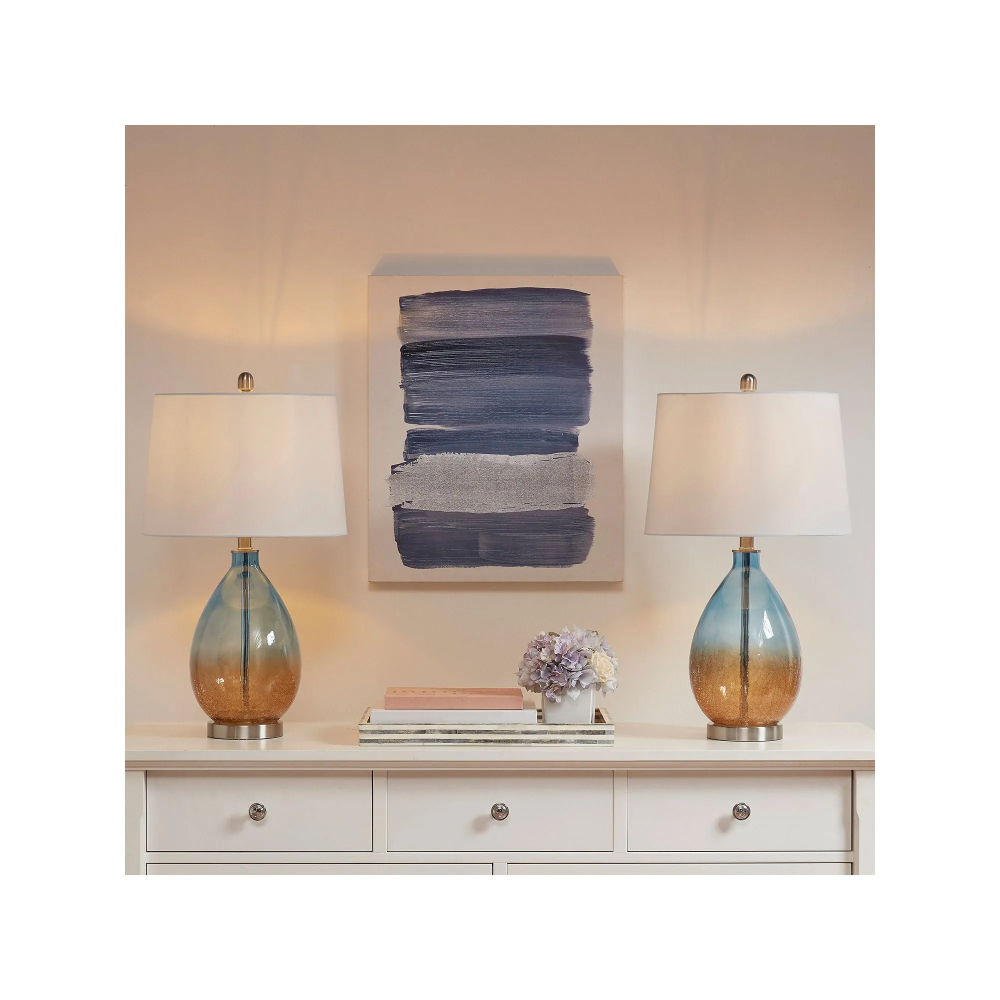 510 Design Cortina Set Of 2-Pc Glass Table Lamp - BLUE ONE SIZE