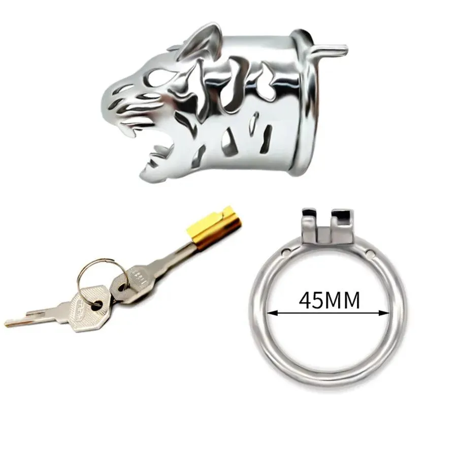 65mm Steel Tiger Head Male Chastity Cage