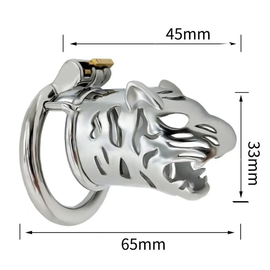 65mm Steel Tiger Head Male Chastity Cage