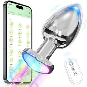 APP Control Butt Plug Heart Light Up Anal Plug with Remote Control Anal Vibrator Anal Trainer Prostate Massager