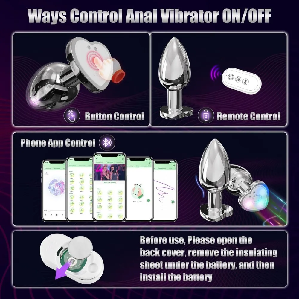 APP Control Butt Plug Heart Light Up Anal Plug with Remote Control Anal Vibrator Anal Trainer Prostate Massager