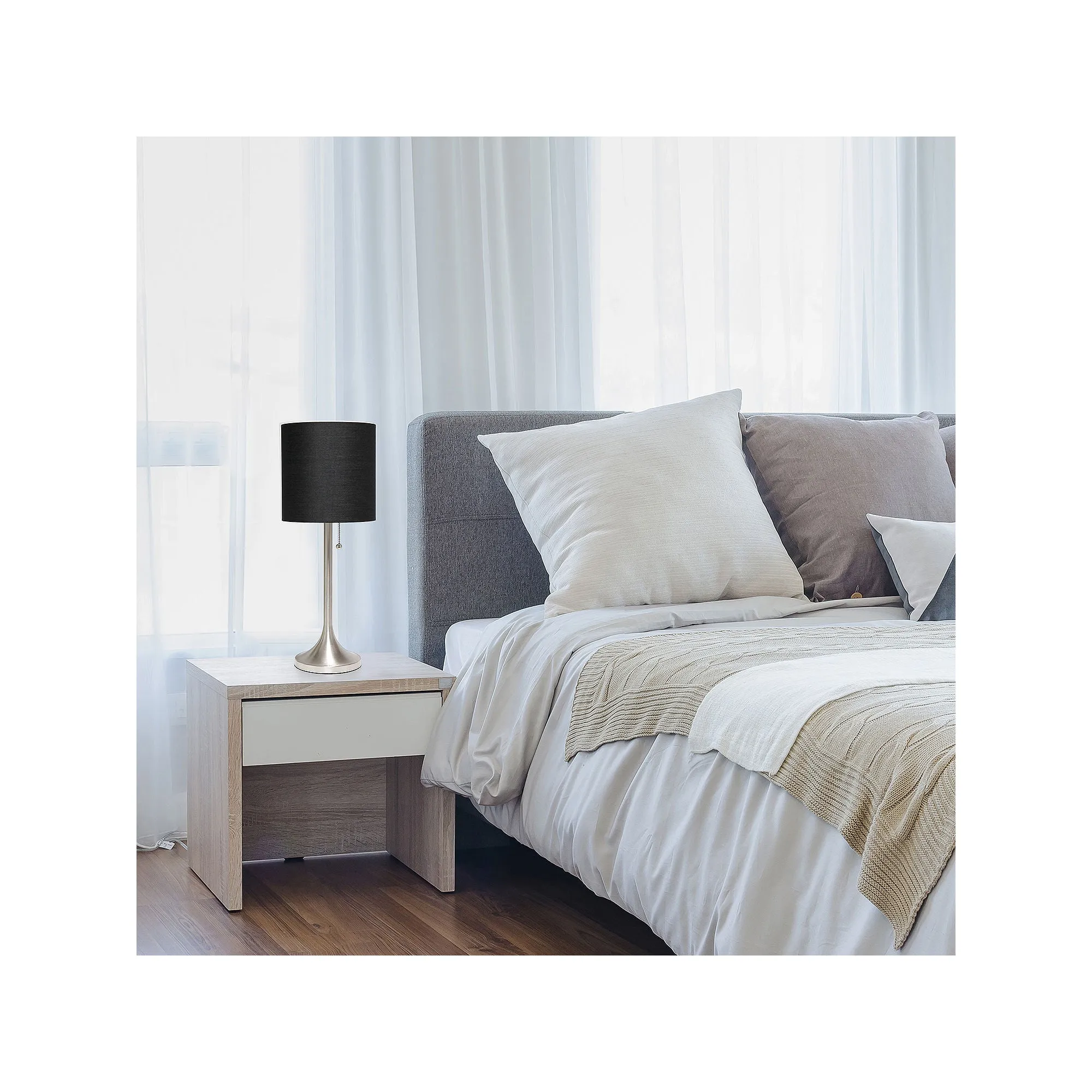 Asstd National Brand Brushed Nickel Tapered With Black Shade Metal Table Lamp - BLACK BR NICKEL ONE SIZE