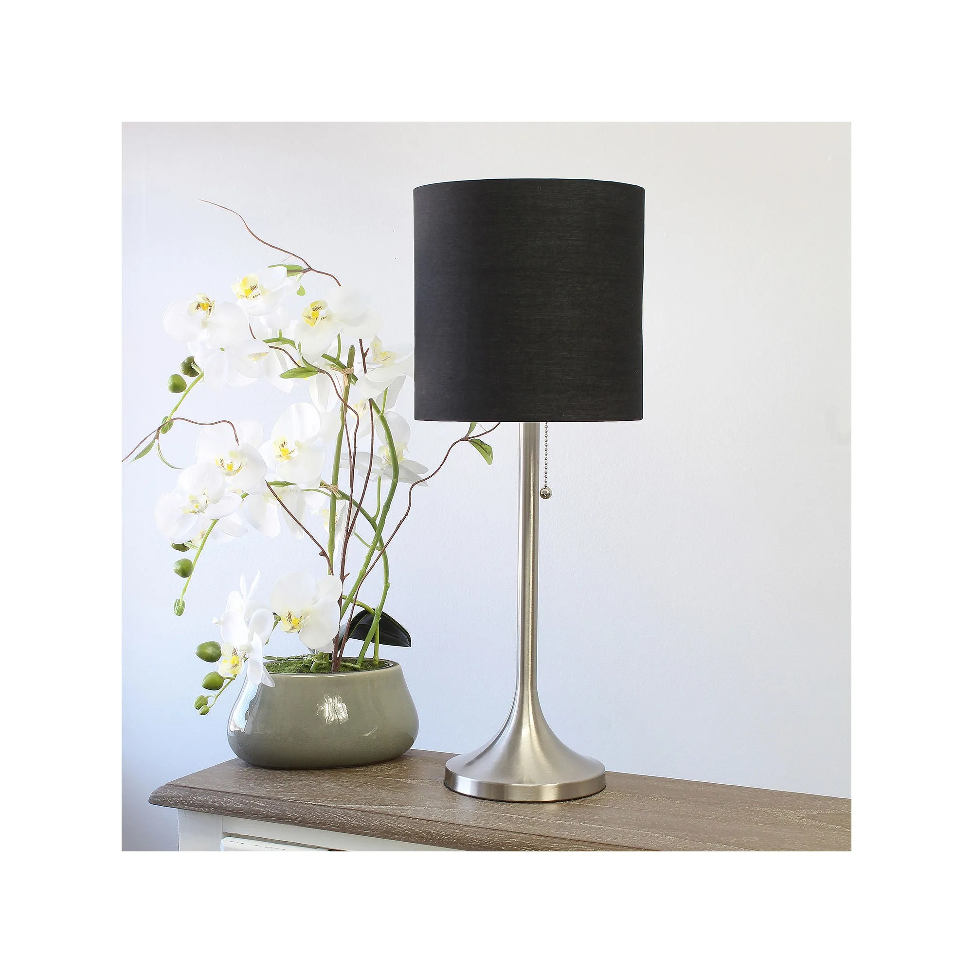Asstd National Brand Brushed Nickel Tapered With Black Shade Metal Table Lamp - BLACK BR NICKEL ONE SIZE