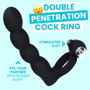 Beaded Double Penetration Clit Stimulating Vibrating Cock Ring