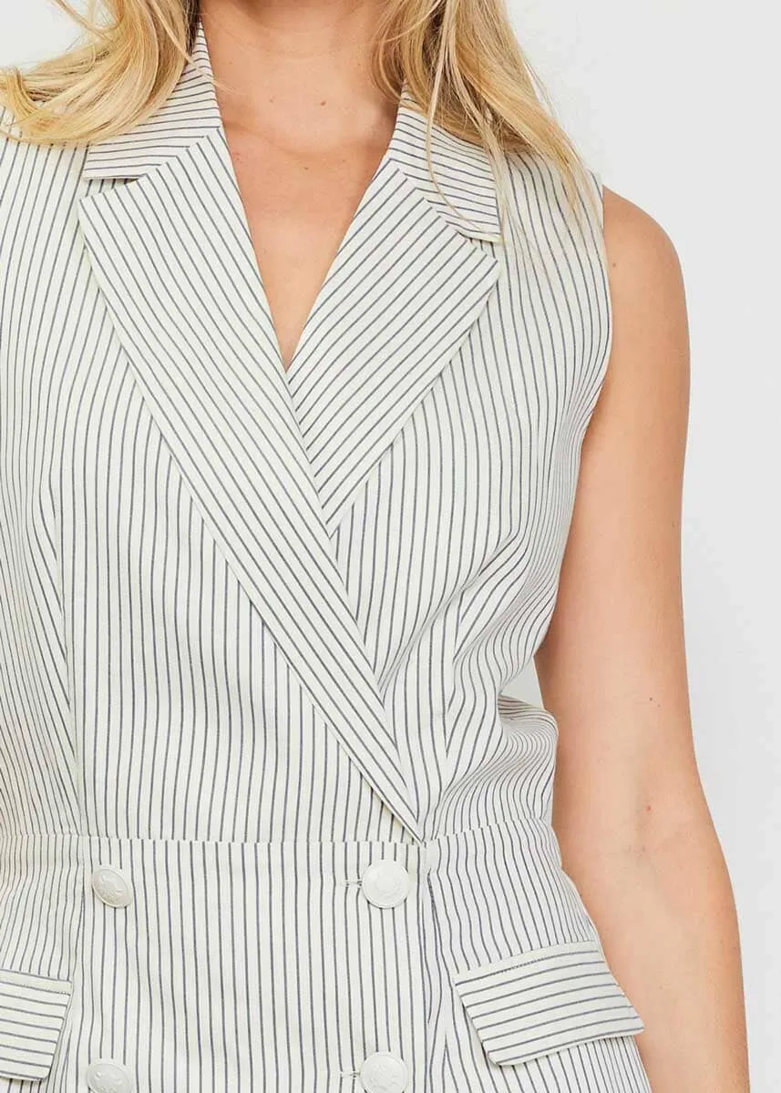 Carolina Pinstriped Blazer Romper - Ivory & Navy