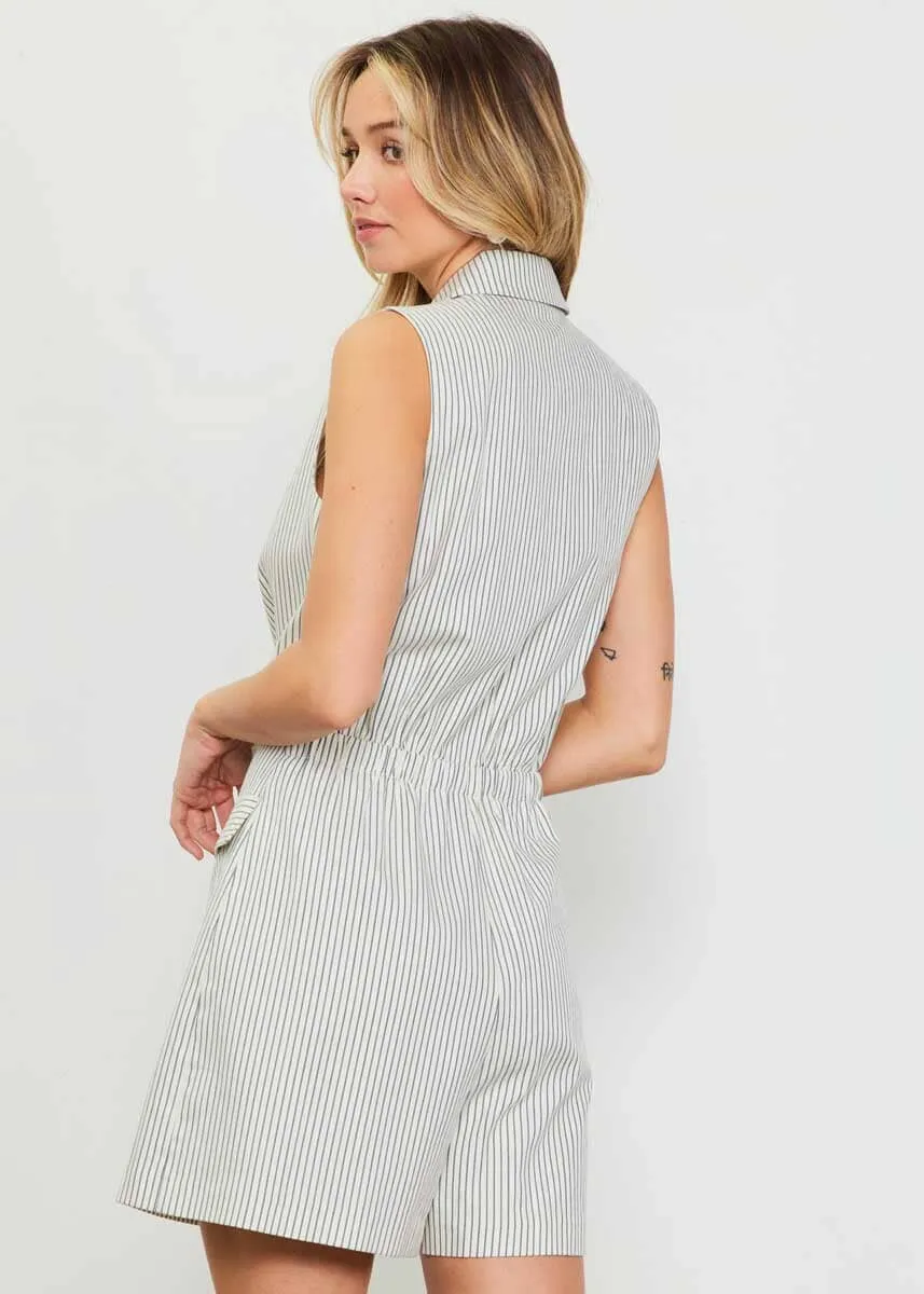 Carolina Pinstriped Blazer Romper - Ivory & Navy