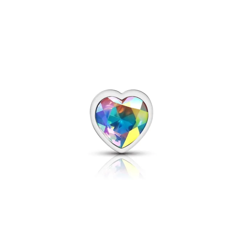 Cheeky Charms - Silver Metal Butt Plug - Heart - Clear - Medium