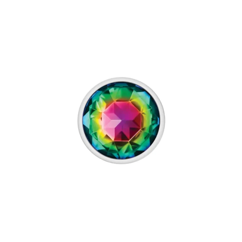 Cheeky Charms - Silver Metal Butt Plug - Round - Rainbow - Medium
