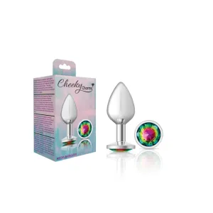 Cheeky Charms - Silver Metal Butt Plug - Round - Rainbow - Medium