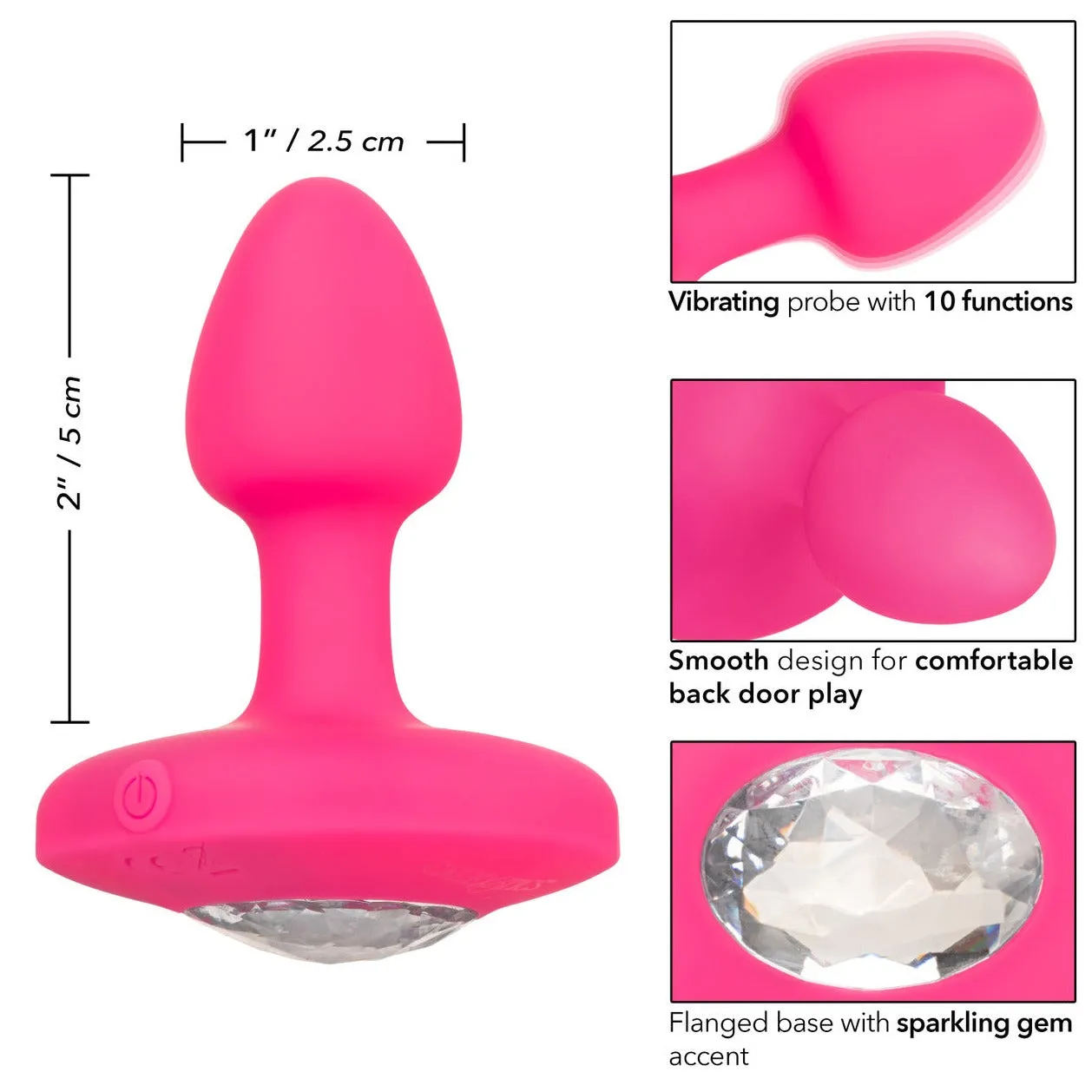 Cheeky Gems SMALL RECHARGEABLE VIBRATING Butt Plug Hot Pink