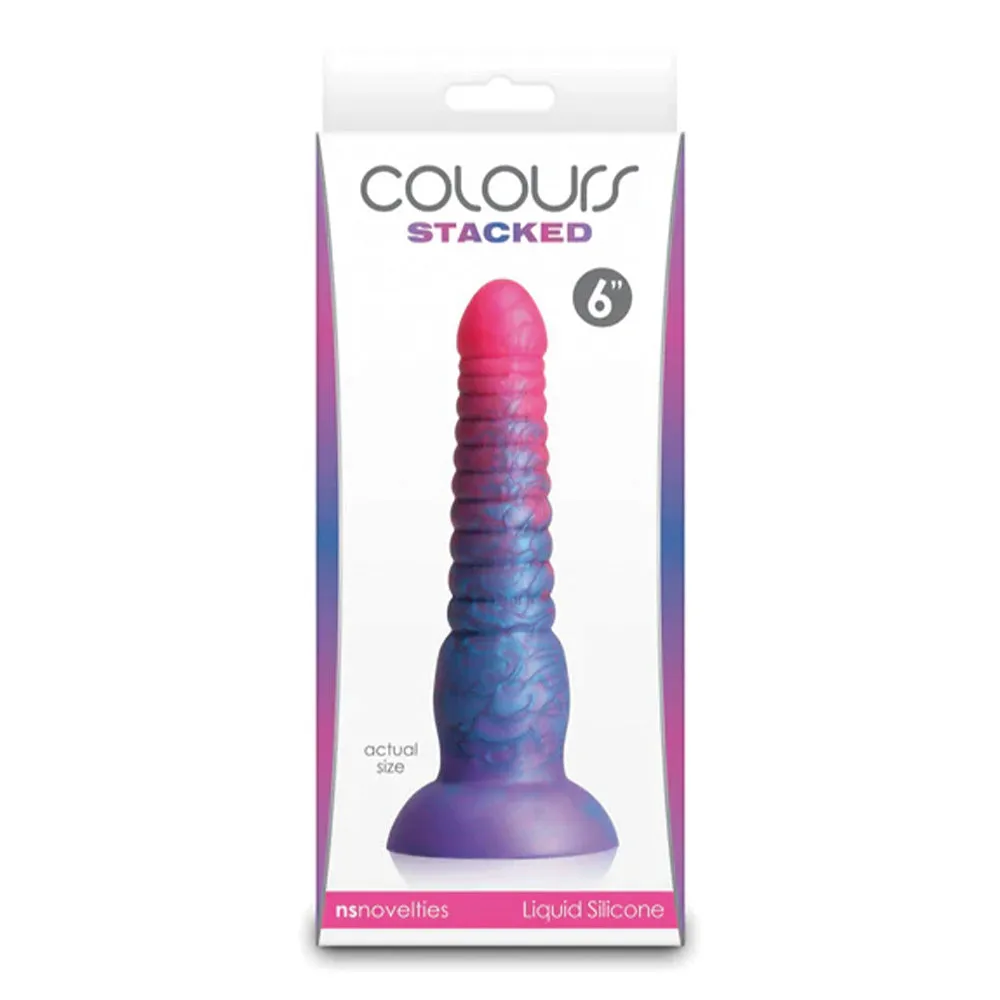 Colours Stacked 6" Ribbed Liquid Silicone Dildo With Suction Cup