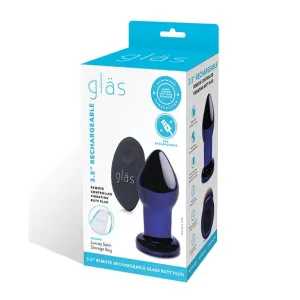 Glas - Remote Control Rechargeable Vibrating Glass Butt Plug 3.5" (Blue)