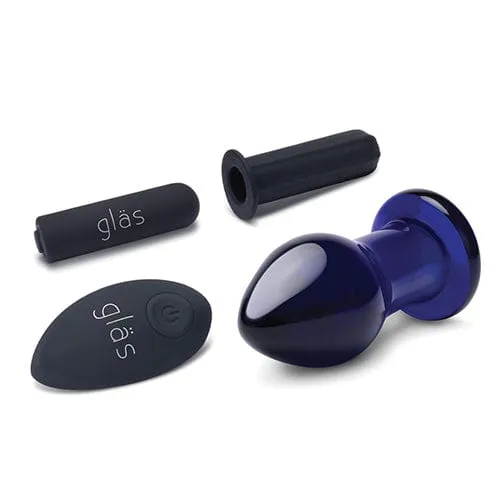 Glas - Remote Control Rechargeable Vibrating Glass Butt Plug 3.5" (Blue)