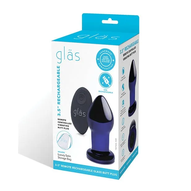 Glas - Remote Control Rechargeable Vibrating Glass Butt Plug 3.5" (Blue)
