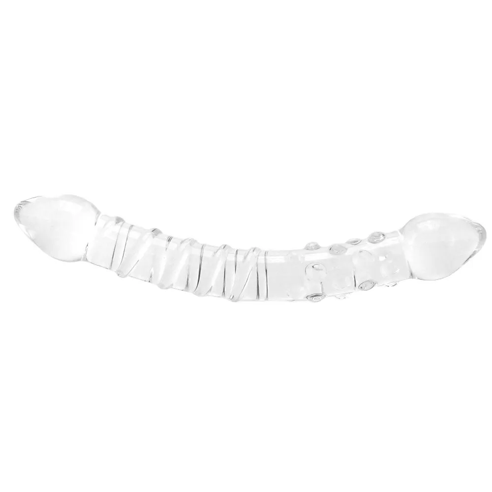 gläs Double Trouble Ridged Glass Dildo