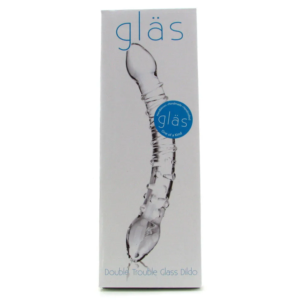 gläs Double Trouble Ridged Glass Dildo