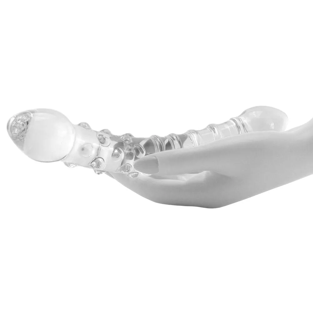 gläs Double Trouble Ridged Glass Dildo