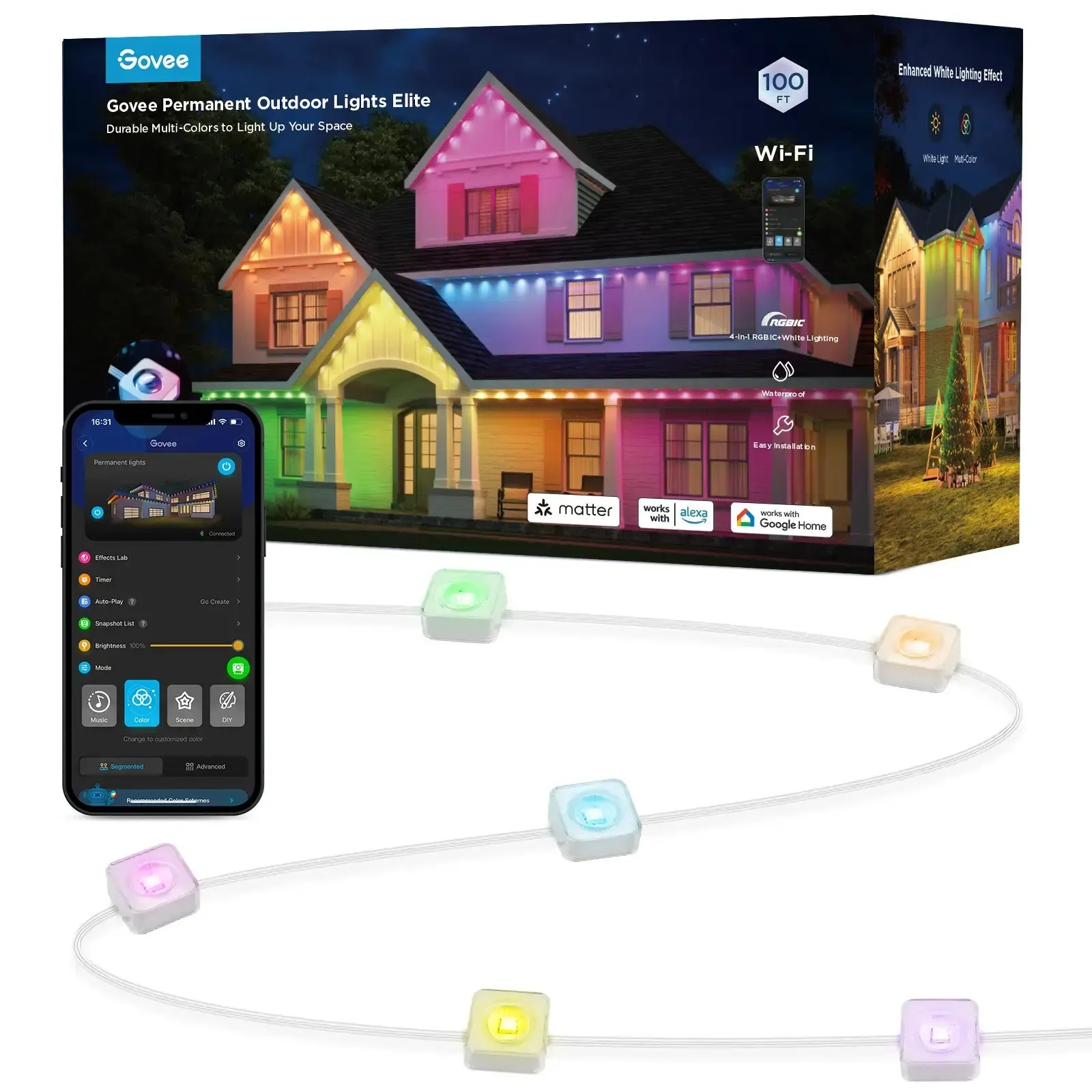 Govee H805AA01 Wi-Fi RGBIC Outdoor Permanent String Lights 100ft - White