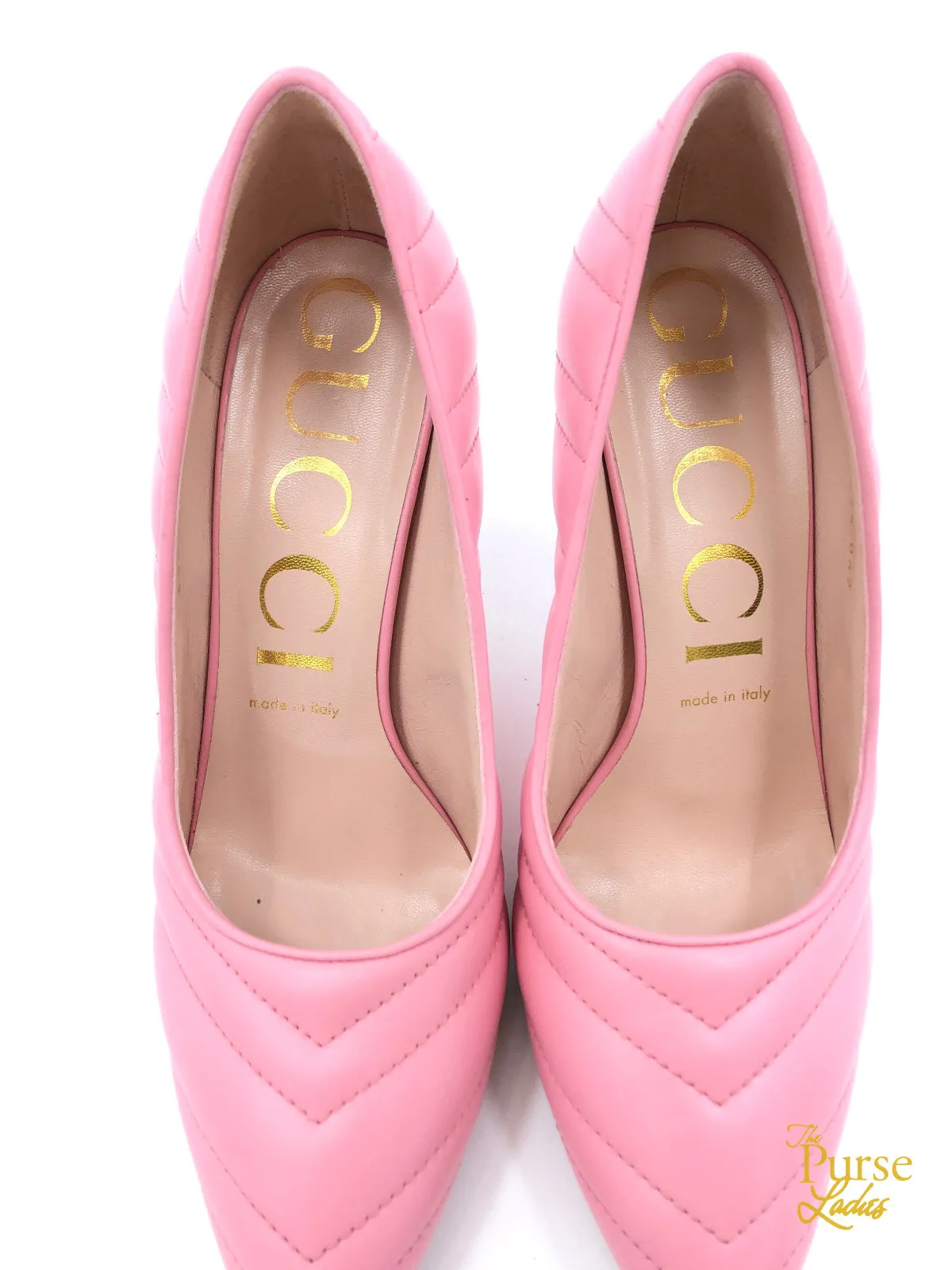 GUCCI Pink Charlotte Chevron Pumps Heels Sz 39.5