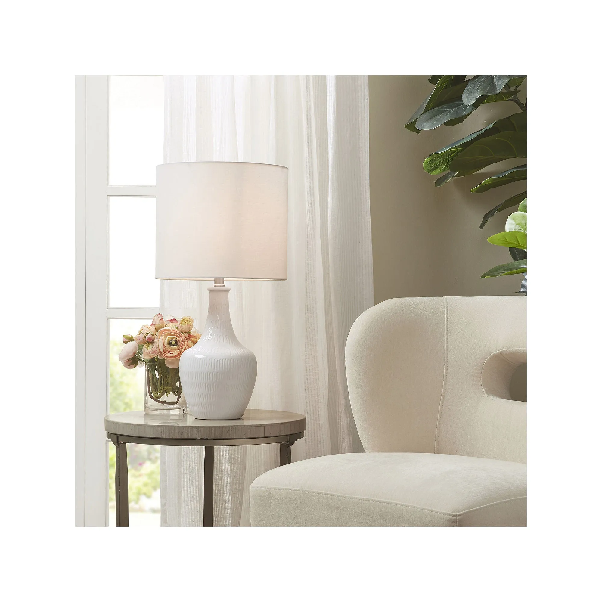 Hampton Hill Celine Textured Ceramic Table Lamp - WHITE ONE SIZE