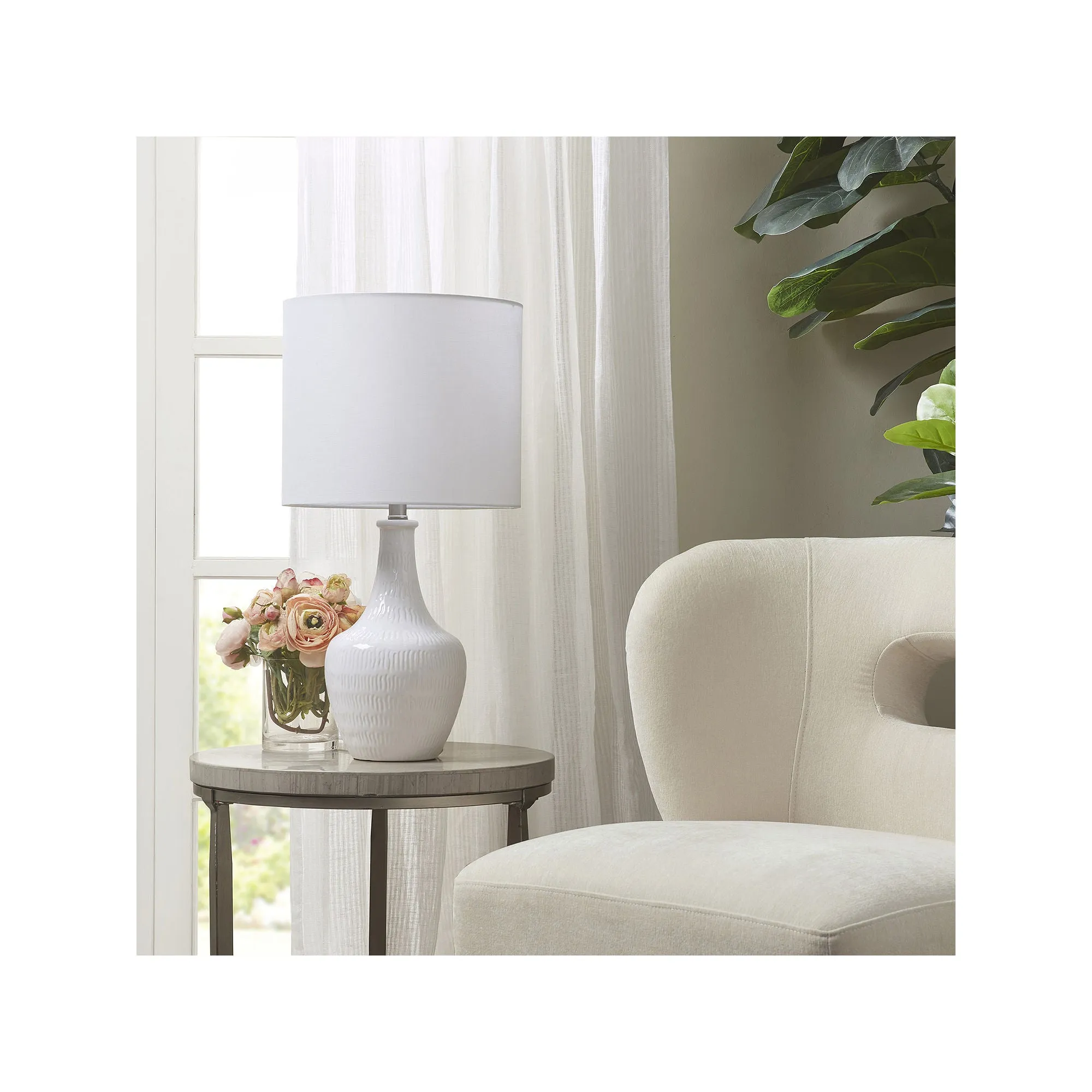 Hampton Hill Celine Textured Ceramic Table Lamp - WHITE ONE SIZE