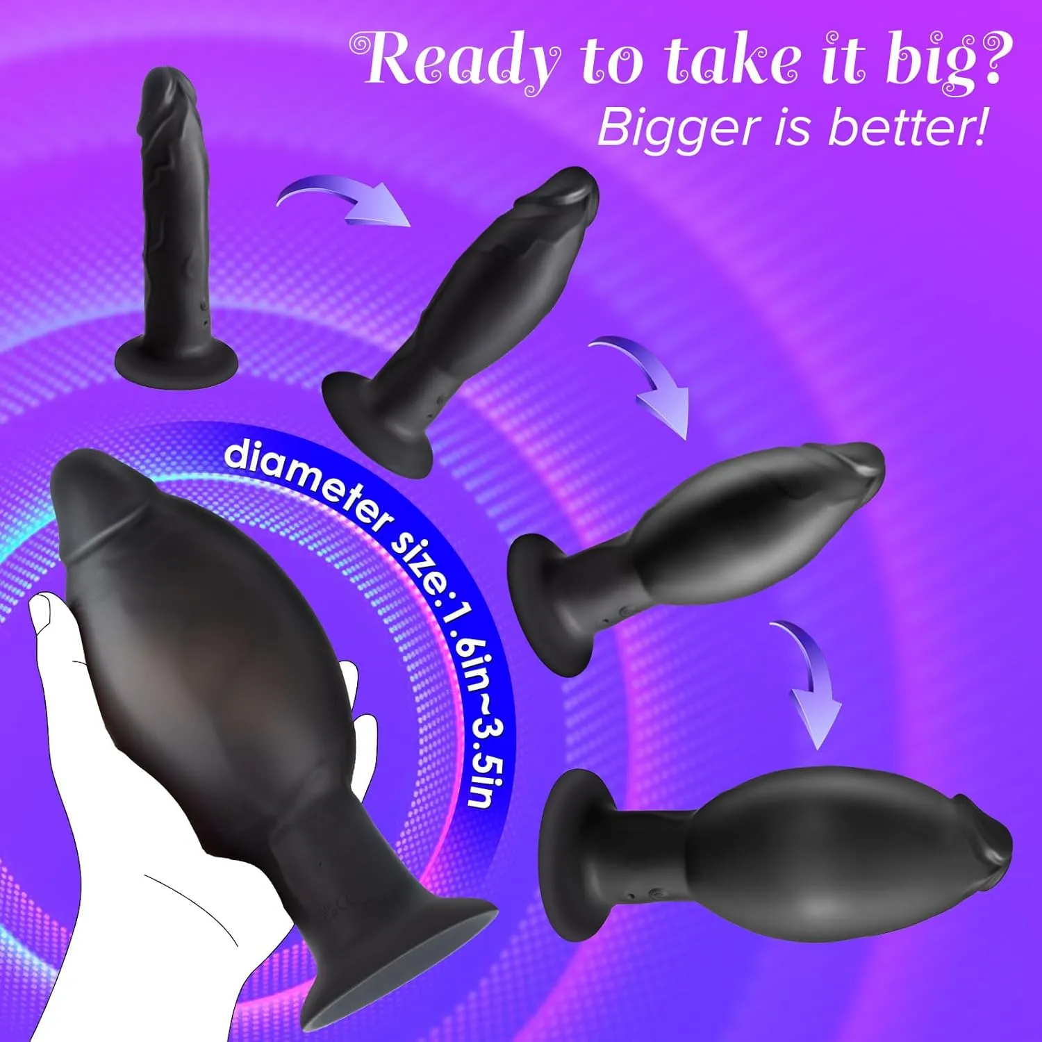 Inflatable Butt Plug Anal Training Stretcher Extender Vibrating Suction Cup Dildo