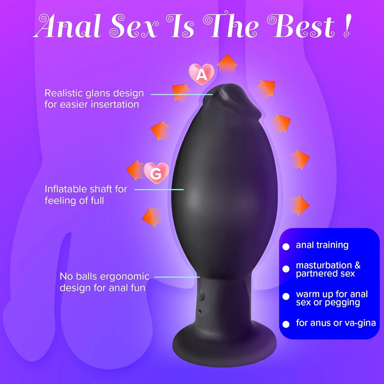Inflatable Butt Plug Anal Training Stretcher Extender Vibrating Suction Cup Dildo