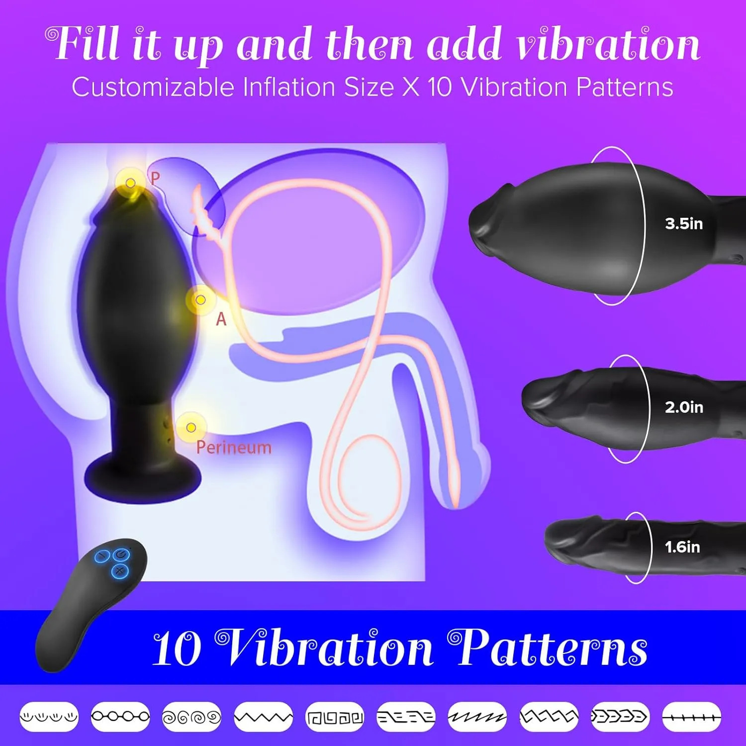 Inflatable Butt Plug Anal Training Stretcher Extender Vibrating Suction Cup Dildo
