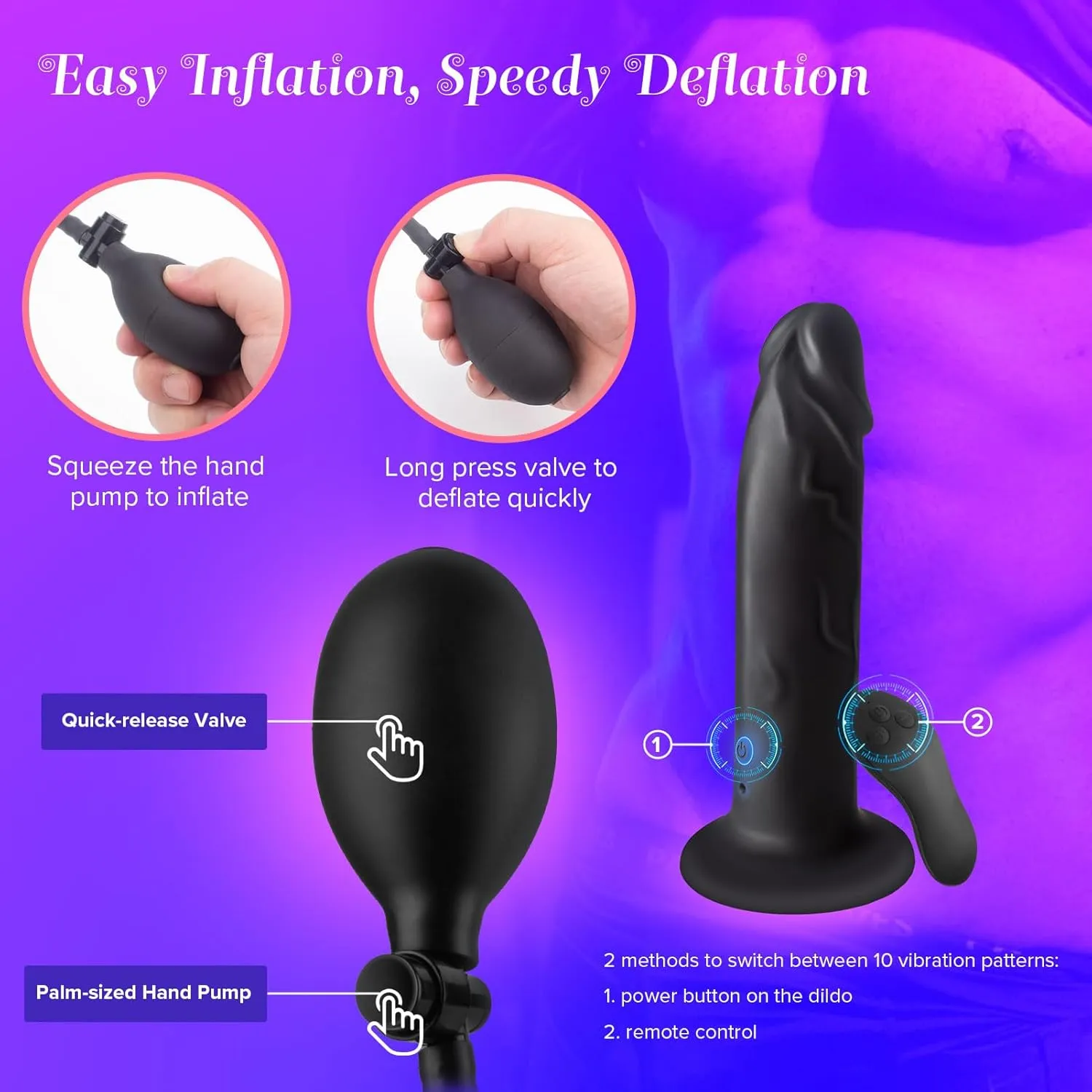 Inflatable Butt Plug Anal Training Stretcher Extender Vibrating Suction Cup Dildo