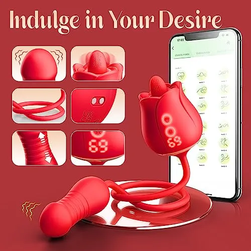 IvoryEss - Rose Vibrator with Rotating Tongue & Thrusting Vibrator