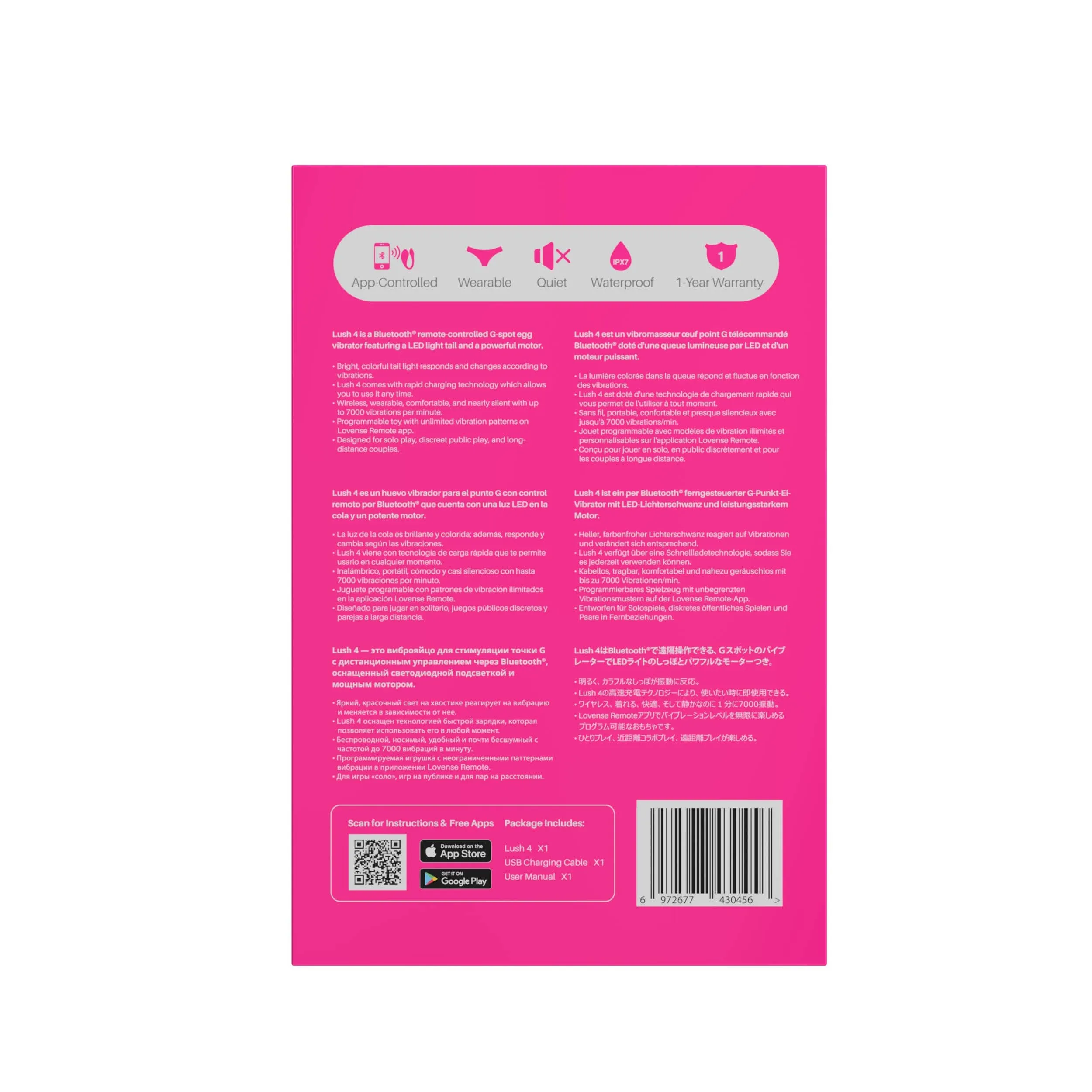 Lovense - Lush 4 App-Controlled Bullet Egg Vibrator (Pink)