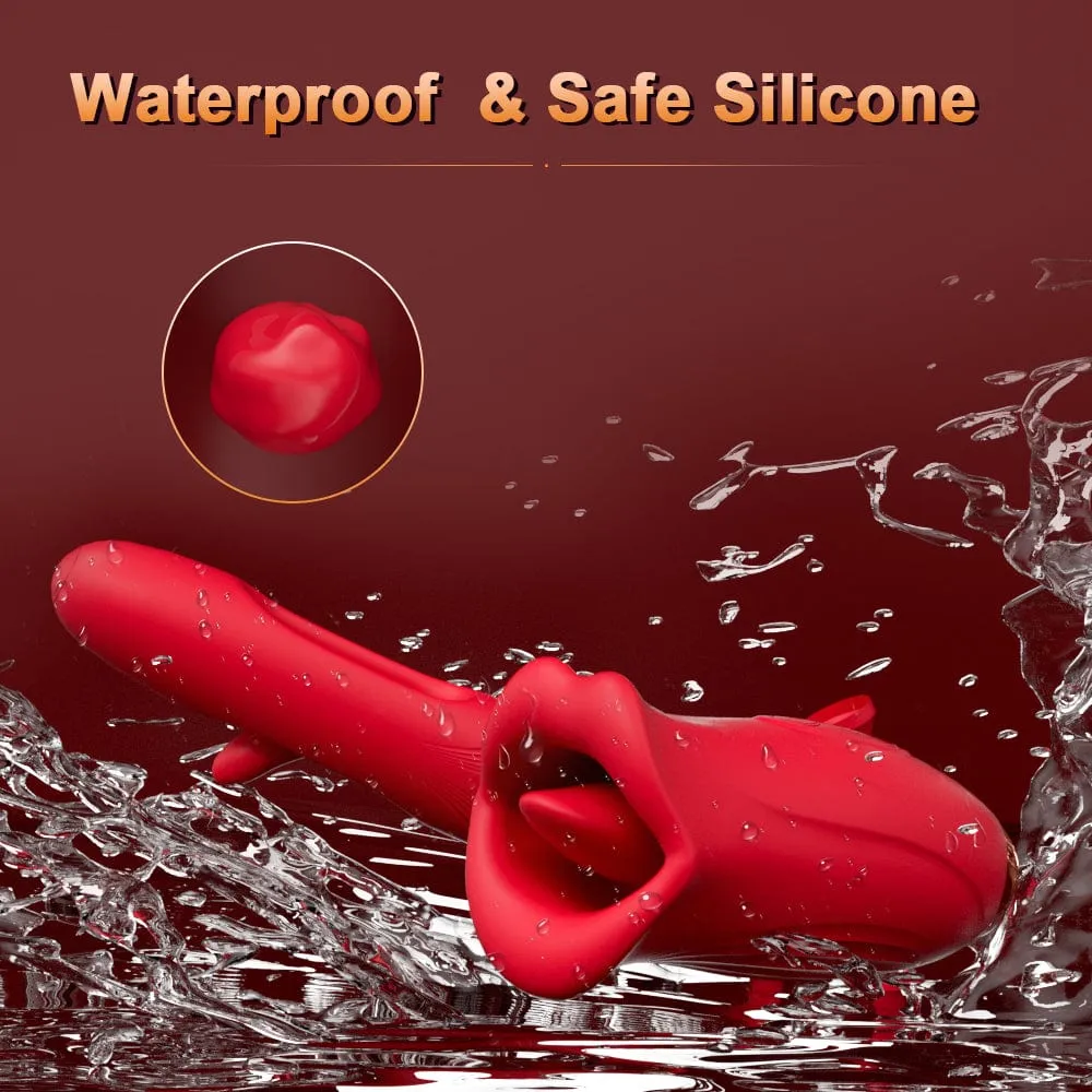 Lurevibe - Rose Muncher Lip Tongue Suction Vibrator With Patting Dildo Vibrator