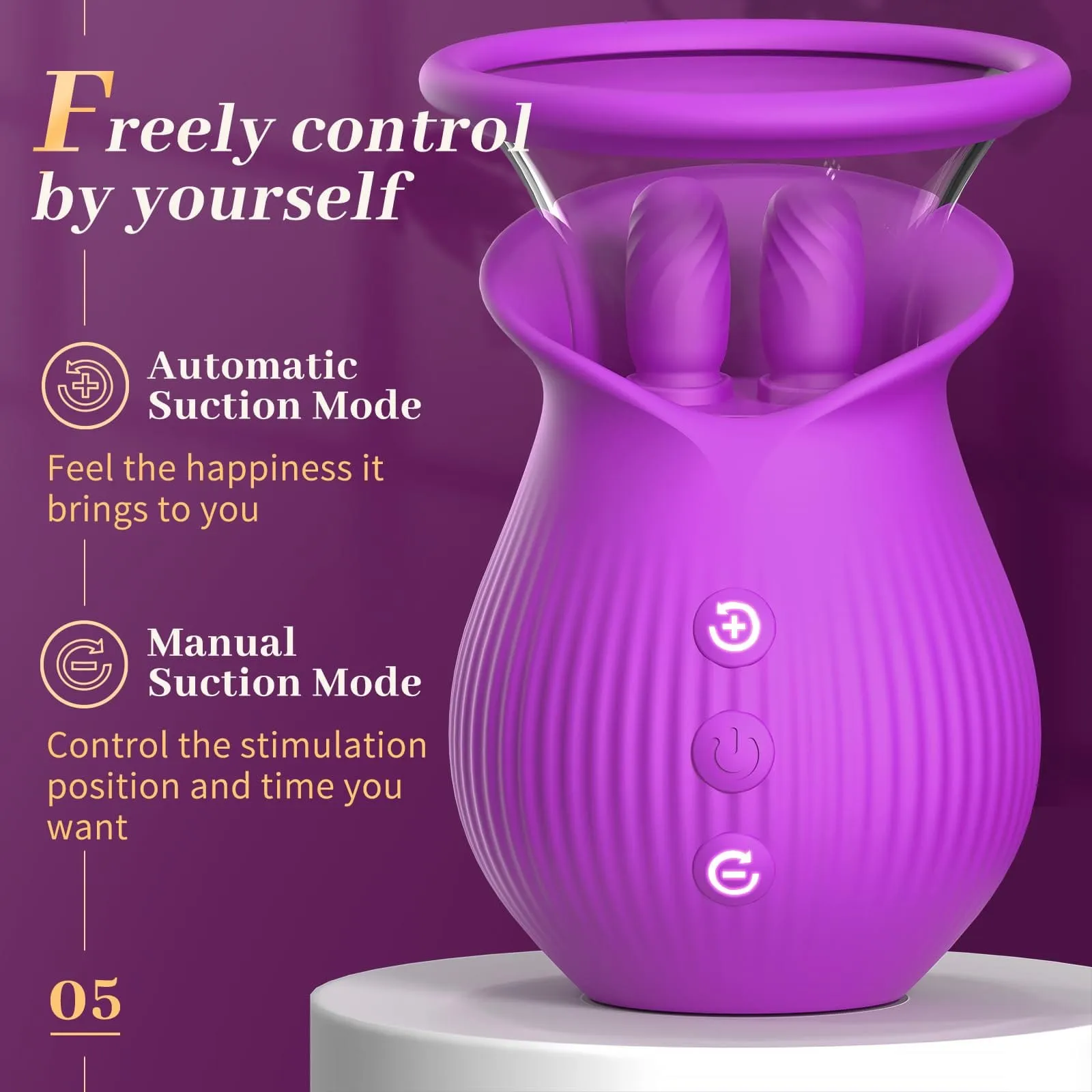 Lurevibe - Rose Romeo - 3in1 Rose Sex Toy with 2 Suction Cups, Adult Toys Female Clitoral Nipple Vibrators with 10 Licking Sucking Vibrating