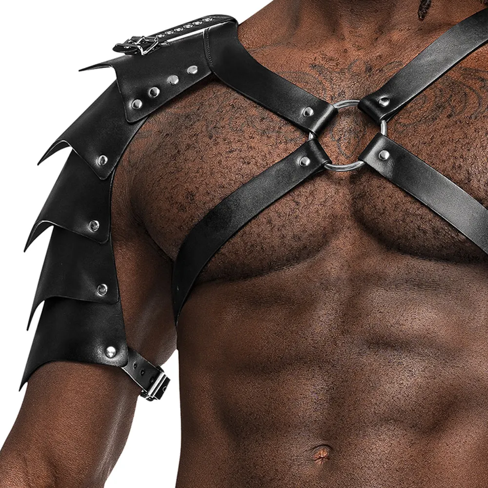 Male Power Aquarius Faux Leather Chest Harness With Shoulder Shield