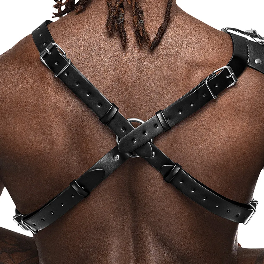 Male Power Aquarius Faux Leather Chest Harness With Shoulder Shield