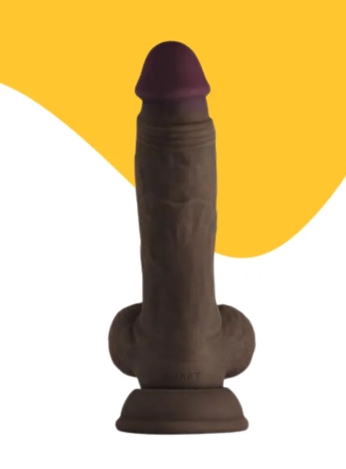 Model A SHAFT ALWAYS UP Flexiskin Liquid Silicone Realistic Dildo with Balls Mahogany