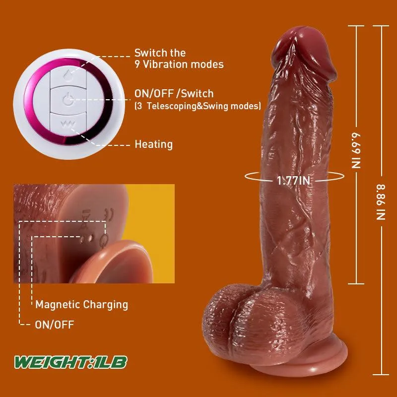 Neil 9 Vibrating 3 Telescoping Swinging Realistic Dildos Heating Dildo Vibrator 8.86"