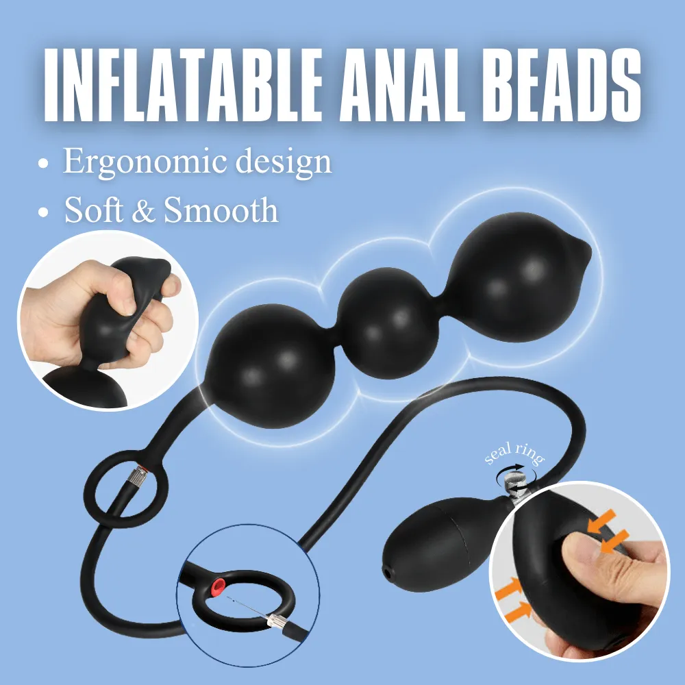 Propinkup Inflatable Silicone Anal Beads Air Pump Detachable Adjustable Size Adult Sex Toy