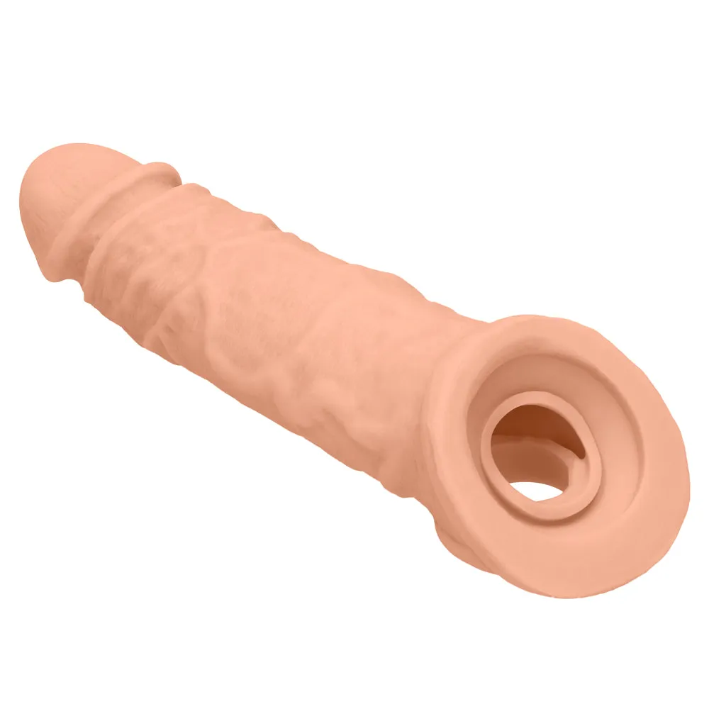 RealRock 8" Realistic Penis Extender Sleeve With Curved Tip & Ball Ring