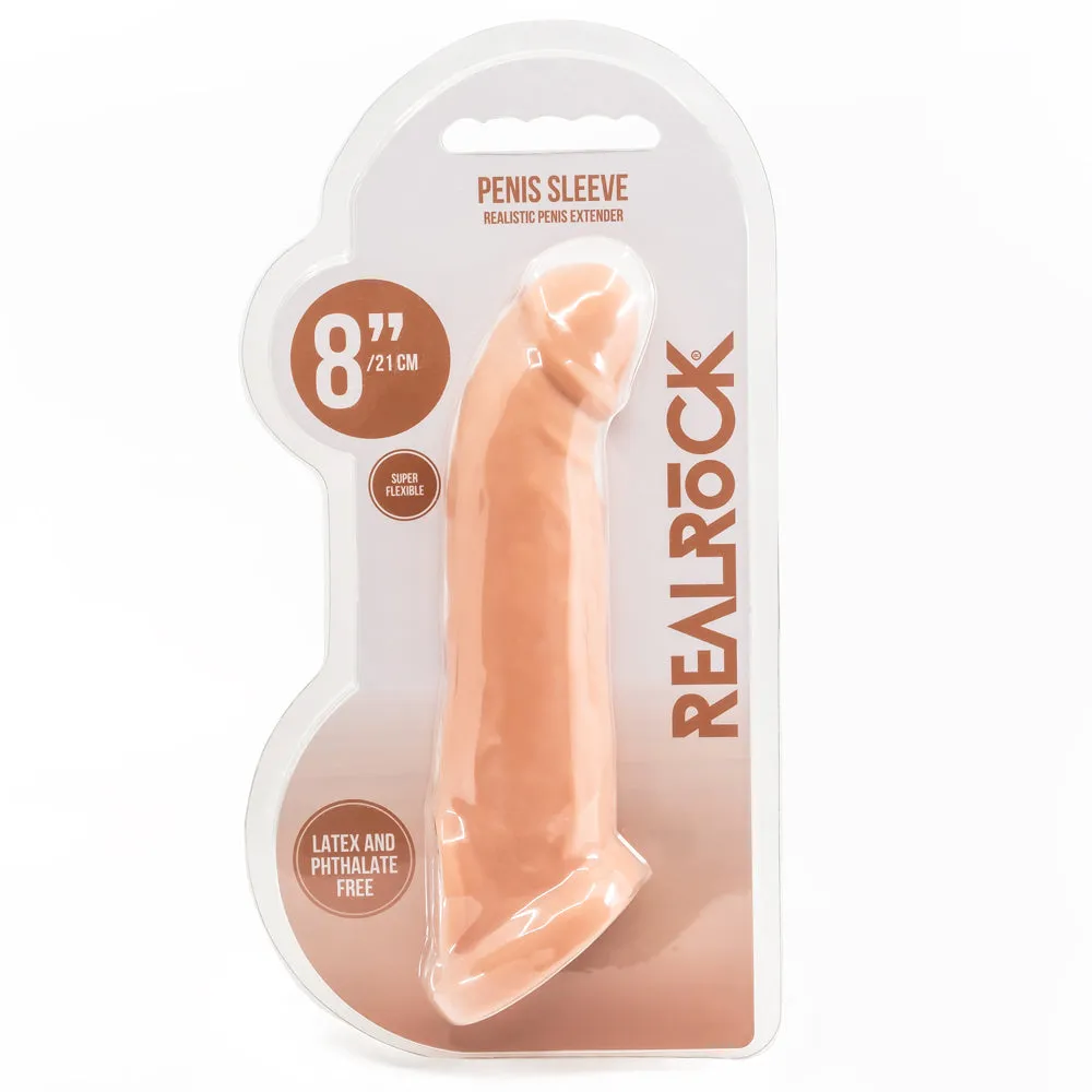RealRock 8" Realistic Penis Extender Sleeve With Curved Tip & Ball Ring
