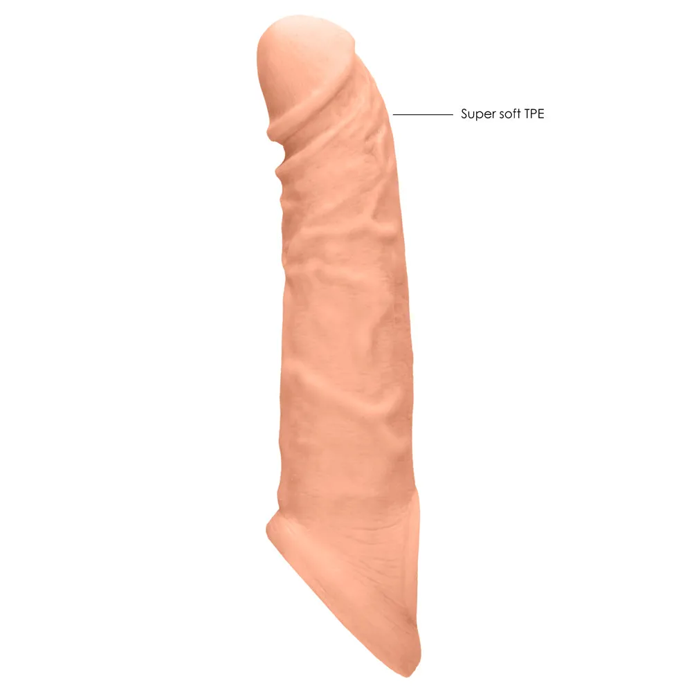 RealRock 8" Realistic Penis Extender Sleeve With Curved Tip & Ball Ring