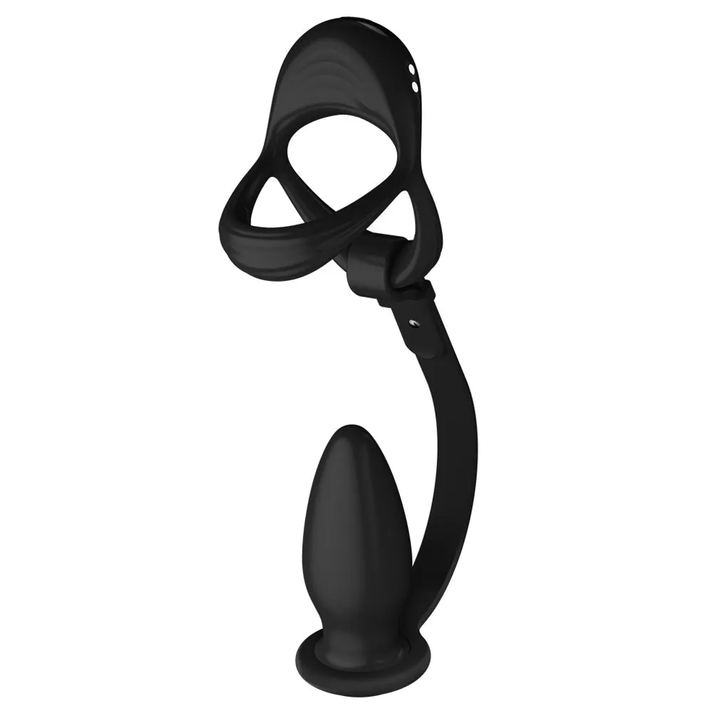 Running Wild Vibrating Silicone Cock & Ball Ring With Anal Plug