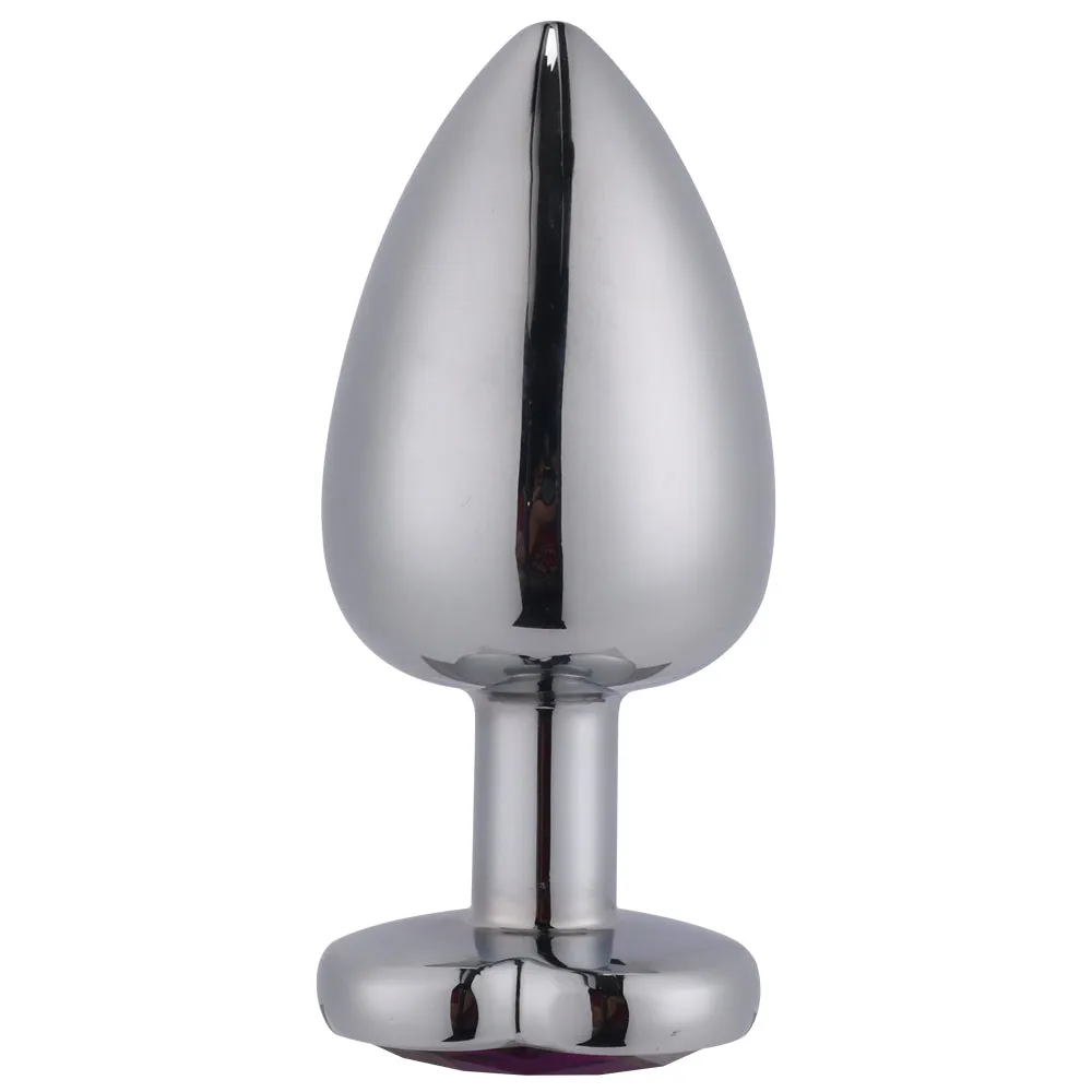 Seamless Metal Butt Plug With Heart Gem - Large