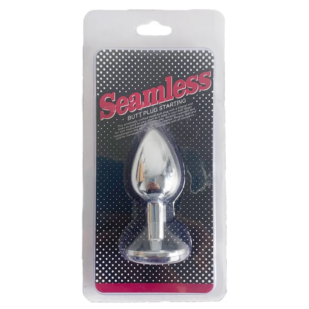 Seamless Metal Butt Plug With Round Gem - Small