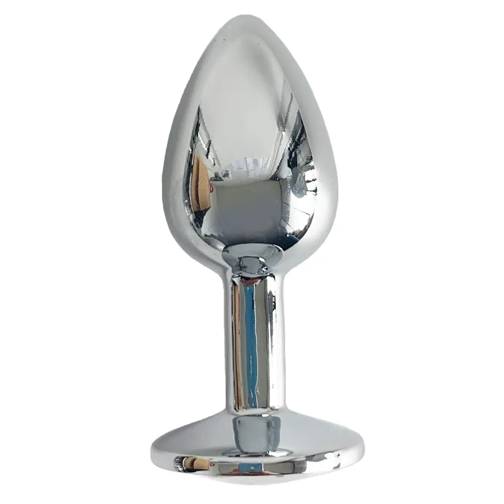 Seamless Metal Butt Plug With Round Gem - Small