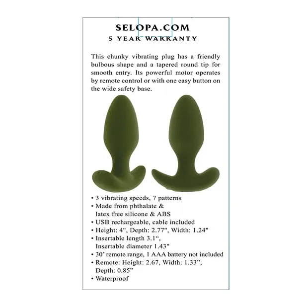 Selopa - The Colonel Remote Control Anal Plug (Green)